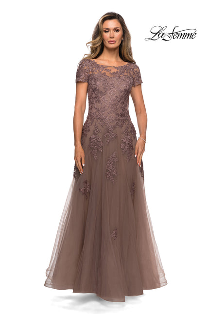 Picture of: A-line Formal Gown with Floral Lace Appliques in Cocoa, Style: 27958, Main Picture