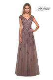 Picture of: Short Sleeve Lace Gown with Cascading Embellishments, Style: 26942, Detail Picture 12