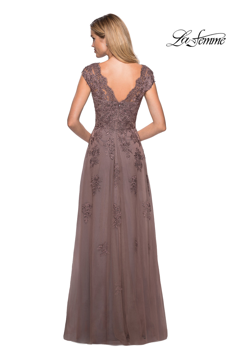 Picture of: Short Sleeve Lace Gown with Cascading Embellishments, Style: 26942, Detail Picture 13