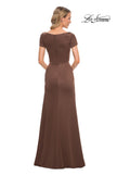 Picture of: Elegant Long Jersey Dress with Short Sleeves in Cocoa, Style: 27067, Back Picture