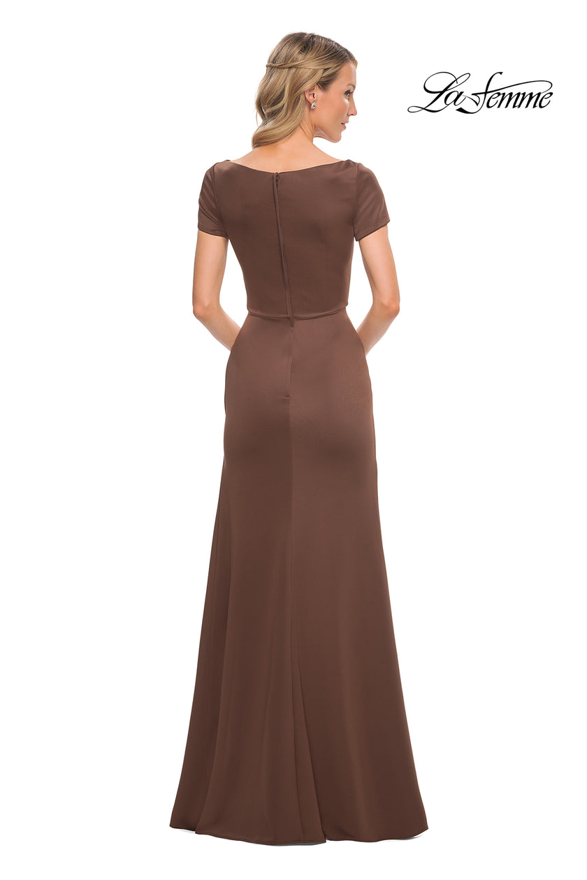 Picture of: Elegant Long Jersey Dress with Short Sleeves in Cocoa, Style: 27067, Back Picture