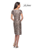Picture of: Knee Length Lace Dress with Short Sleeves in Cocoa, Style: 27828, Back Picture