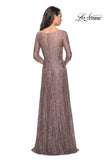 Picture of: Long Lace Dress with Empire Waist and 3/4 Sleeves in Cocoa, Style: 27857, Back Picture
