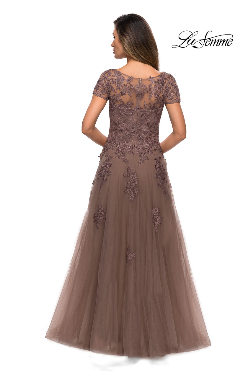 Picture of: A-line Formal Gown with Floral Lace Appliques in Cocoa, Style: 27958, Back Picture