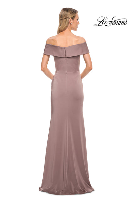Picture of: Off the Shoulder Fitted Satin Long Gown in Brown, Style: 30397, Back Picture