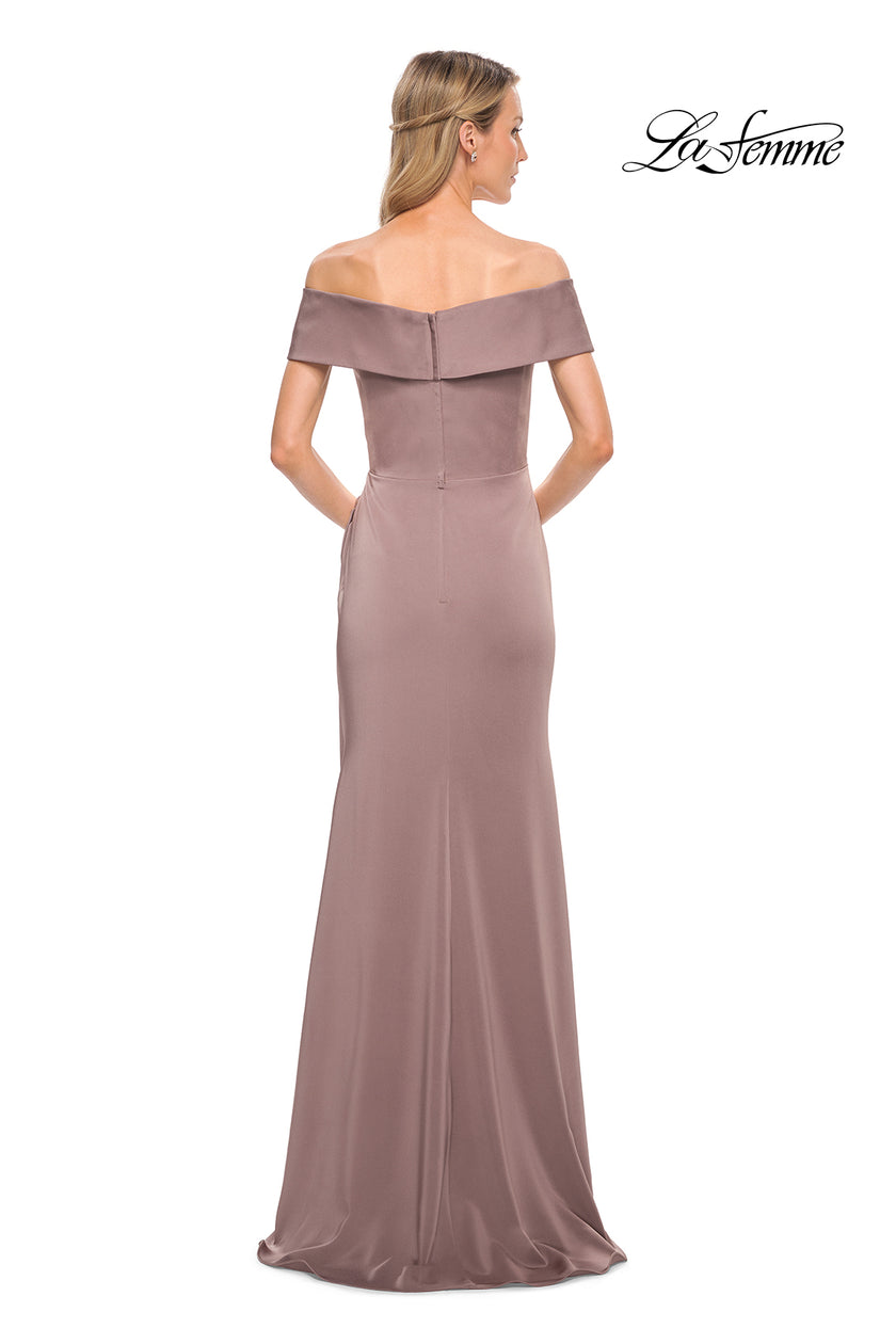 Picture of: Off the Shoulder Fitted Satin Long Gown in Brown, Style: 30397, Back Picture