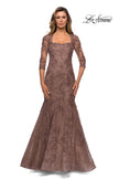 Picture of: Long Lace Mermaid Gown with Square Neckline in Cocoa, Style: 28033, Detail Picture 1