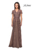 Picture of: Long Lace Evening Dress with Scallop Detailing and Rhinestones in Cocoa, Style: 28195, Detail Picture 1