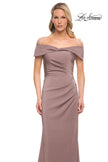 Picture of: Off the Shoulder Fitted Satin Long Gown in Brown, Style: 30397, Detail Picture 1