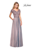 Picture of: Long Chiffon Dress with Lace Bodice and Pockets in Cocoa, Style: 27098, Detail Picture 2