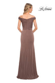 Picture of: Off the Shoulder Ruched Jersey Gown in Cocoa, Detail Picture 2