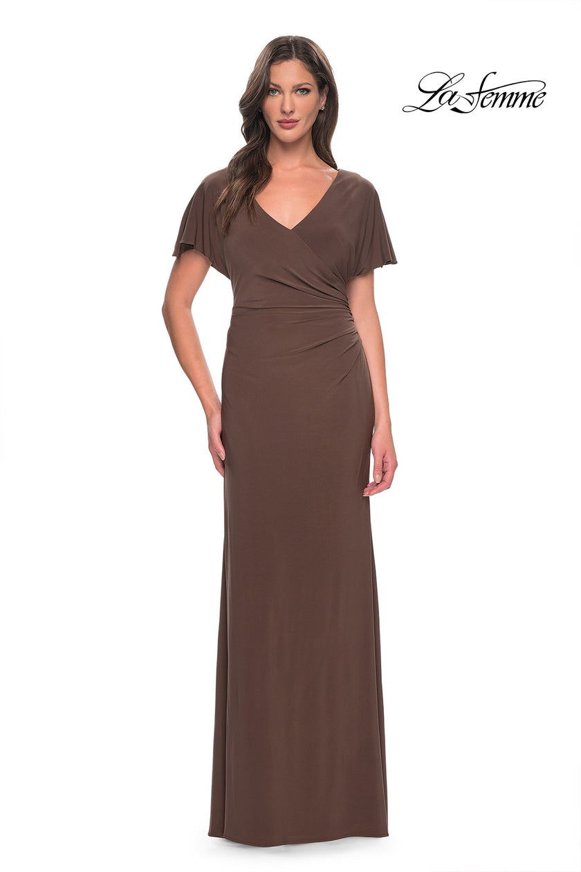 Picture of: Chic Jersey Dress with V Neck and Loose Sleeves in Hunter Green, Style: 29997, Detail Picture 2