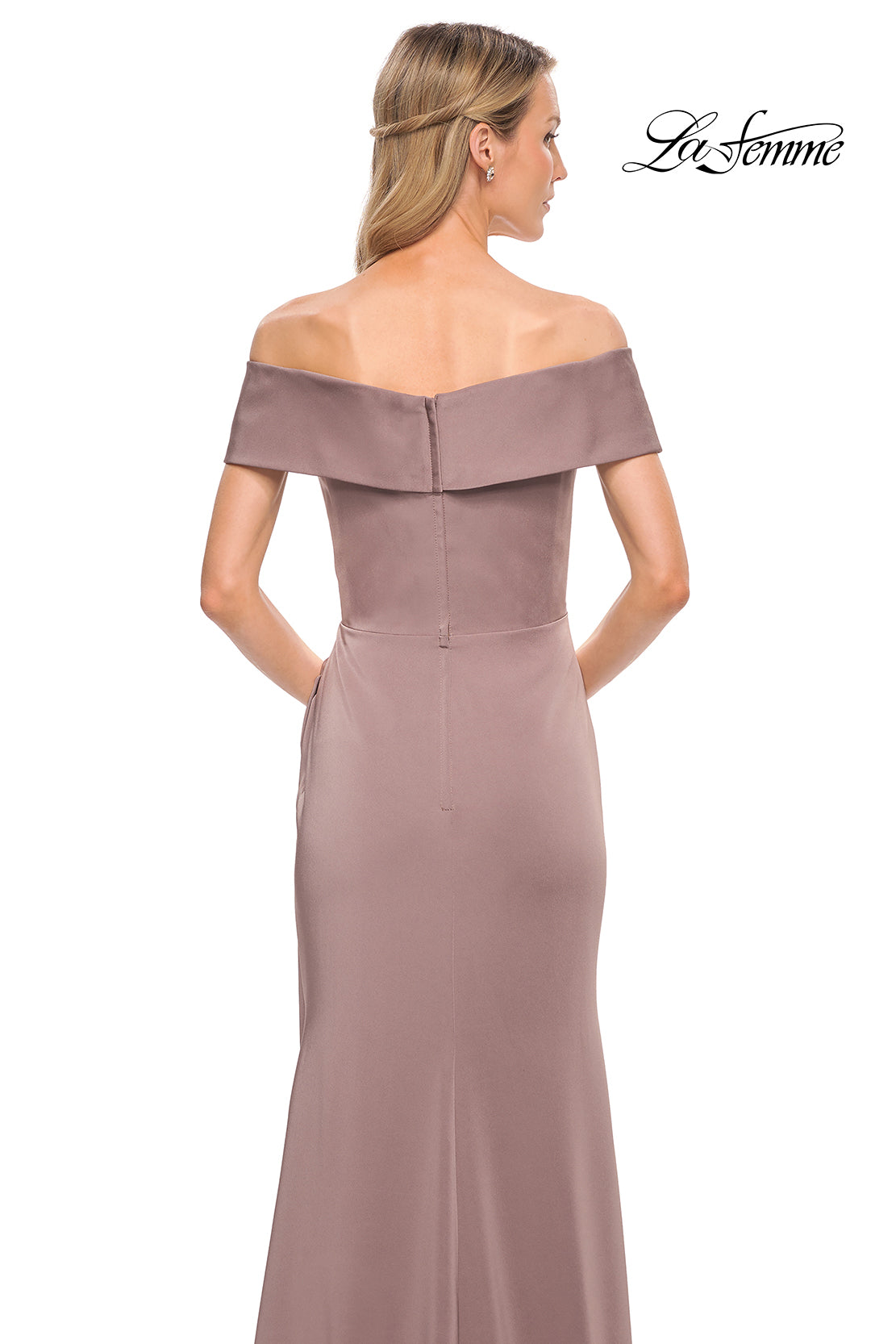 Picture of: Off the Shoulder Fitted Satin Long Gown in Brown, Style: 30397, Detail Picture 2