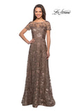 Picture of: Short Sleeve Long Sequin Dress with Sheer Neckline in Cocoa, Style: 27839, Detail Picture 3