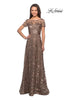 Picture of: Short Sleeve Long Sequin Dress with Sheer Neckline in Cocoa, Style: 27839, Detail Picture 3