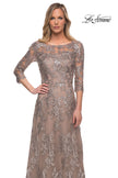 Picture of: Long Lace Dress with Sequins and Sheer 3/4 Sleeves in Cocoa, Detail Picture 4