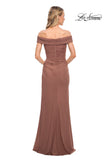 Picture of: Ruched Off the Shoulder Net Jersey Evening Dress in Cocoa, Detail Picture 4