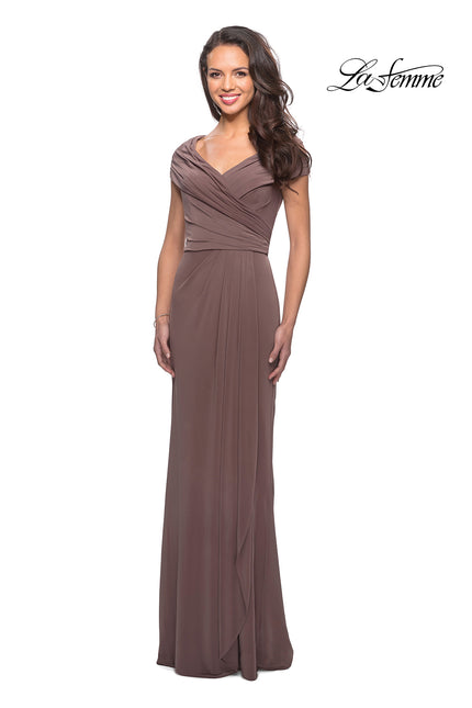 Picture of: Ruched Jersey Long Gown with V Neckline, Style: 26519, Detail Picture 5
