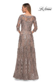 Picture of: Long Lace Dress with Sequins and Sheer 3/4 Sleeves in Cocoa, Detail Picture 5