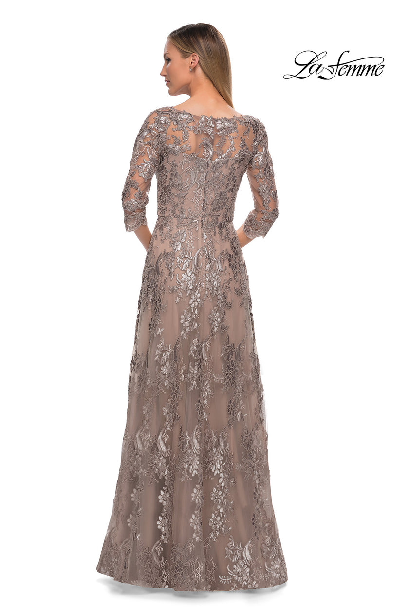 Picture of: Long Lace Dress with Sequins and Sheer 3/4 Sleeves in Cocoa, Detail Picture 5