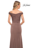 Picture of: Off the Shoulder Ruched Jersey Gown in Cocoa, Detail Picture 5