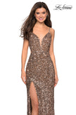 Picture of: sequin Prom Gown with Cut Out Back and Slit in Copper, Style: 27191