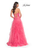 Picture of: A-Line Ruffle Tulle Prom Dress with Lace Bustier Bodice in Orange, Style: 32286, Back Picture