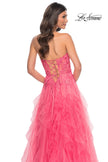Picture of: A-Line Ruffle Tulle Prom Dress with Lace Bustier Bodice in Orange, Style: 32286, Detail Picture 2
