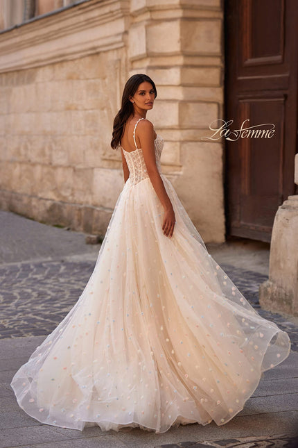 Picture of: Polka Dot Tulle Prom Dress with Sheer Corset Top in Cream , Style 32716, Back Picture