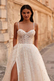 Picture of: Polka Dot Tulle Prom Dress with Sheer Corset Top in Cream , Style 32716, Detail Picture 3