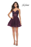 Picture of: Short Dress with Flared Skirt and Sheer Lace Bodice in Dark Berry, Style: 31769, Detail Picture 10