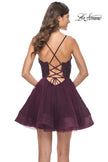 Picture of: Short Dress with Flared Skirt and Sheer Lace Bodice in Dark Berry, Style: 31769, Detail Picture 11