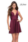 Picture of: Short Flare Dress with V Neckline and Fitted Waist in Dark Berry, Style 30926, Detail Picture 1
