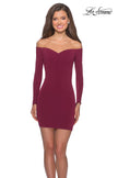 Picture of: Off The Shoulder Long Sleeve Dress with Lace Up Back in Burgundy, Style: 28212, Detail Picture 2