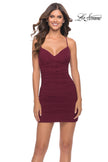 Picture of: Net Jersey Short Dress with Sheer Corset Bodice in Dark Berry, Style: 30920, Detail Picture 2