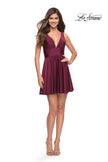 Picture of: Short Flare Dress with V Neckline and Fitted Waist in Dark Berry, Style 30926, Detail Picture 5