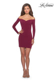 Picture of: Off The Shoulder Long Sleeve Dress with Lace Up Back in Burgundy, Style: 28212, Detail Picture 6