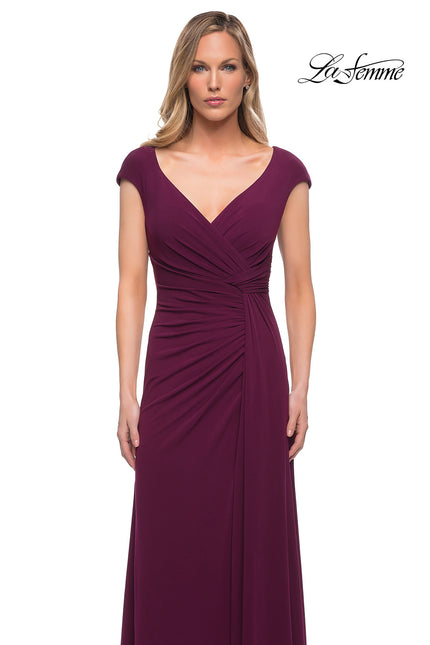 Picture of: Jersey Dress with Knot at Waist and Short Sleeves in Dark Berry, Main Picture