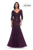 Picture of: Mermaid Tulle and Lace Dress with Scallop Detailed Neckline in Dark Berry, Style: 30823, Main Picture
