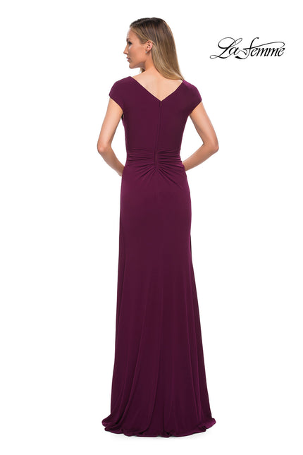 Picture of: Jersey Dress with Knot at Waist and Short Sleeves in Dark Berry, Back Picture