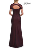 Picture of: Embroidered Lace Sleeve Gown with Keyhole Back in Dark Berry, Style: 33579, Back Picture
