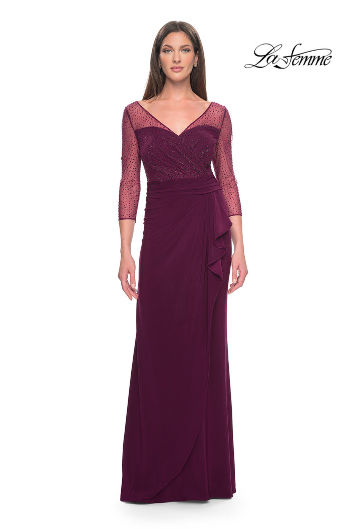 Picture of: Evening Gown with Illusion Rhinestone Sleeves in Dark Berry, Style: 31777, Detail Picture 2