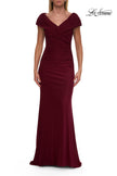 Picture of: Off the Shoulder Ruched Net Jersey Evening Dress in Dark Berry, Style: 29558, Detail Picture 3