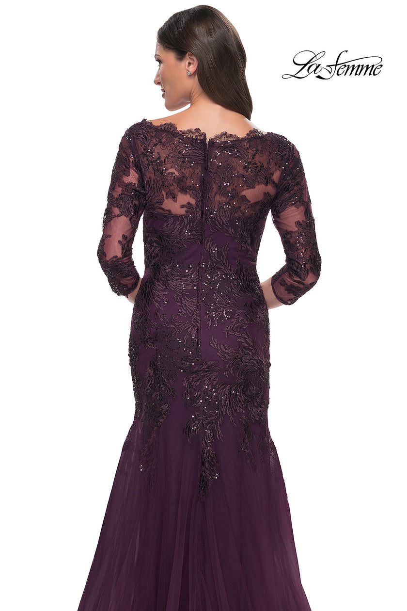 Picture of: Mermaid Tulle and Lace Dress with Scallop Detailed Neckline in Dark Berry, Style: 30823, Detail Picture 5