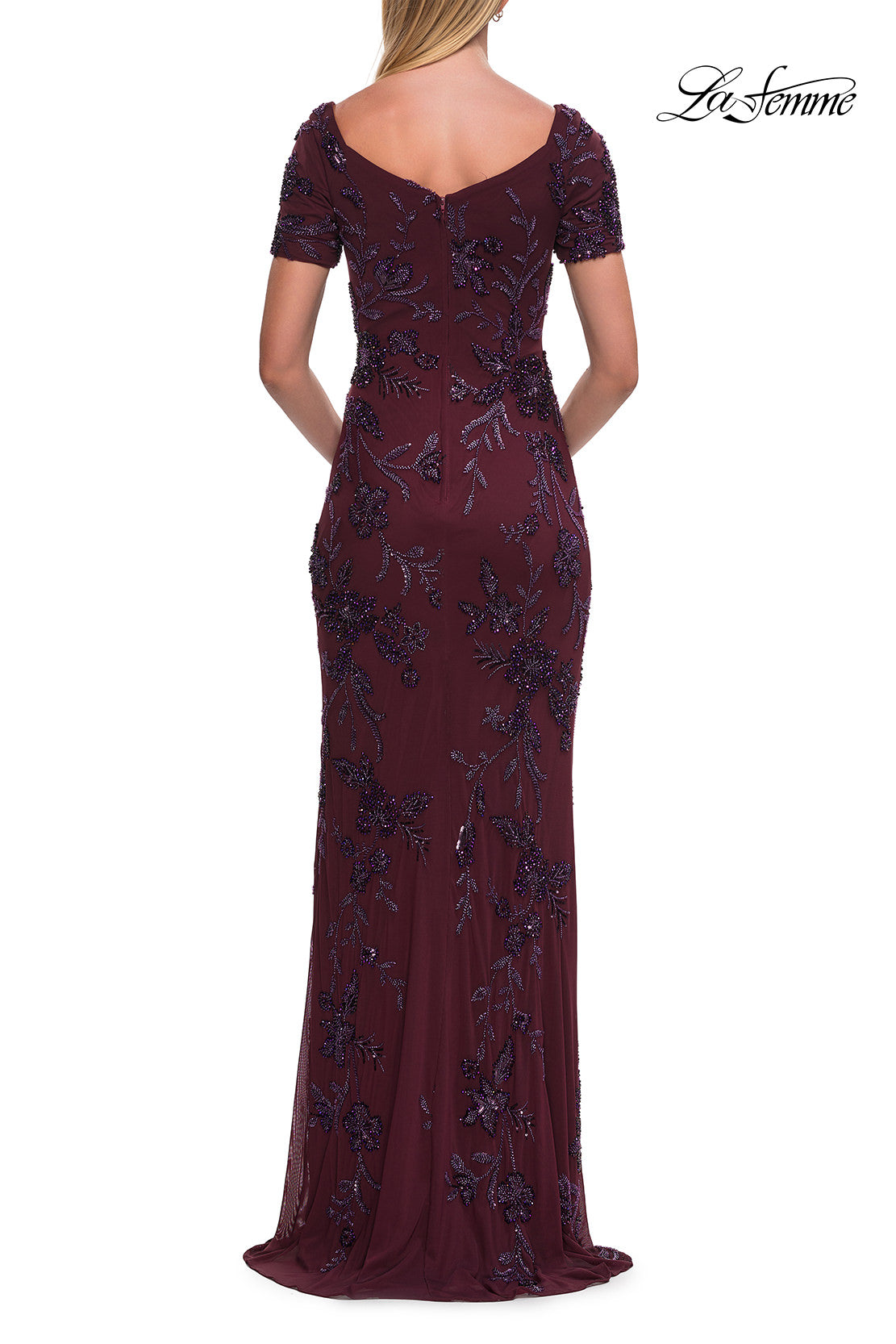 Picture of: Beaded Floral Gown with Sweetheart Neckline in Dark Berry, Style: 33577, Detail Picture 7
