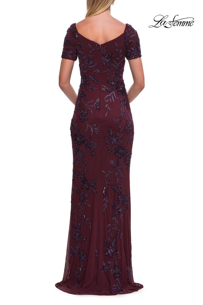 Picture of: Beaded Floral Gown with Sweetheart Neckline in Dark Berry, Style: 33577, Detail Picture 7