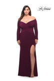 Picture of: Long Sleeve Off the Shoulder Plus Size Gown in Dark Berry, Style: 29530, Main Picture