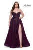 Picture of: Strapless Lace and Tulle A-Line Plus Gown with Tie Back in Dark Berry, Style: 31570, Main Picture