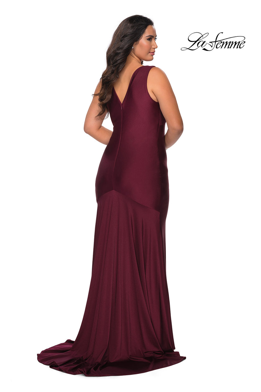 Picture of: Neon Plus Size Jersey Dress with Faux Wrap Bodice Burgundy, Style: 29016, Detail Picture 8