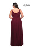 Picture of: Net Jersey Plus Size Long Dress with Slit and V Neck in Dark Berry, Style: 29075, Detail Picture 8